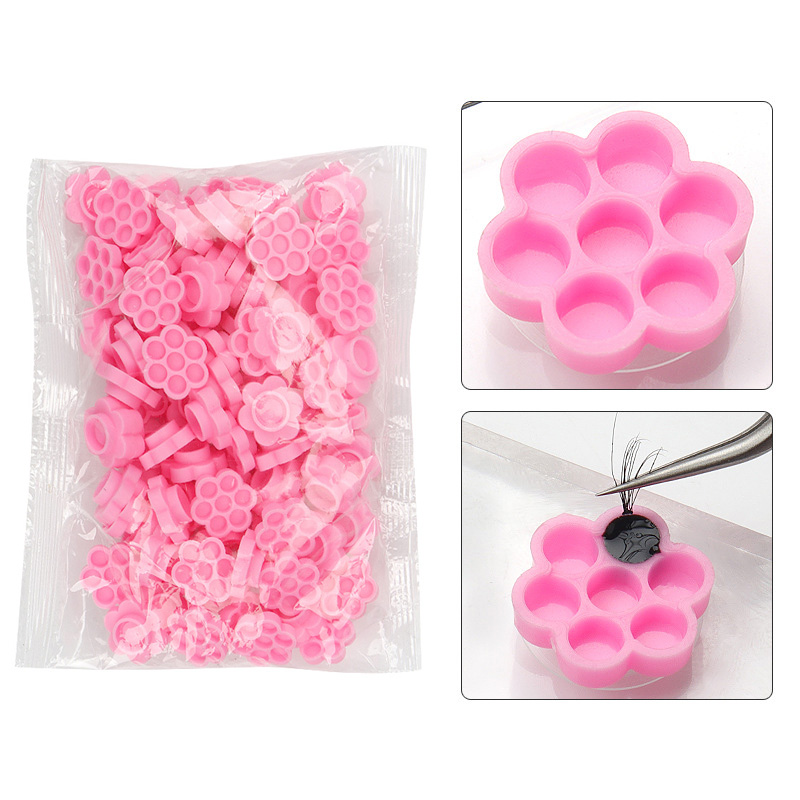 100 Pcs Pink Flower Glue Delay - Eyelash Extension Look 评论和价格